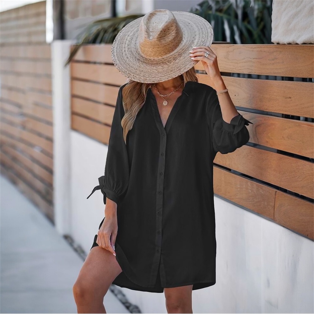 NWT Cupshe Black Lace-Up‎ Cover-Up Dress - Picture 2 of 5